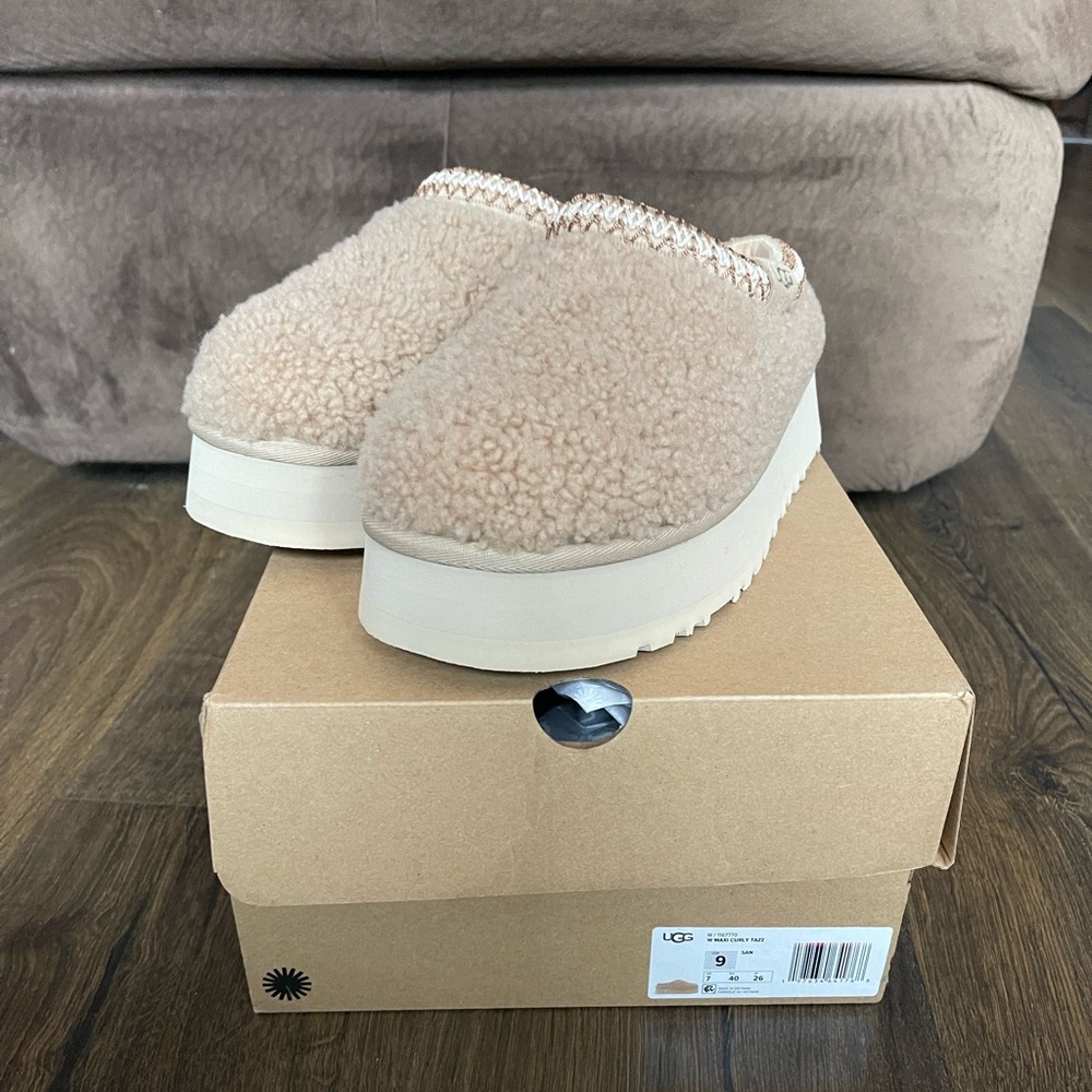UGG Tan Fluffy Platform Slippers
